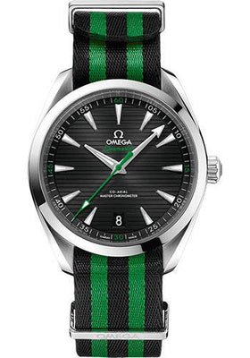Omega Aqua Terra 150M Co-Axial Master Chronometer Golf Edition Watch - 41 mm Steel Case - Black Dial - Black And Green Striped Nato Strap - 220.12.41.21.01.002 - Luxury Time NYC