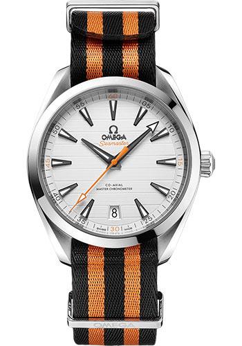 Omega Aqua Terra 150M Co-Axial Master Chronometer Golf Edition Watch - 41 mm Steel Case - Silvery Dial - Black And Orange Striped Nato Strap - 220.12.41.21.02.003 - Luxury Time NYC