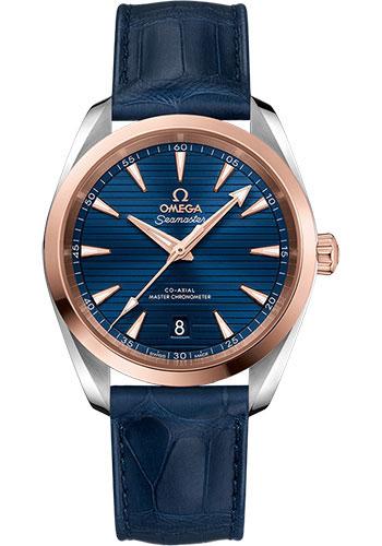 Omega Aqua Terra 150M Co-Axial Master Chronometer Watch - 38 mm Steel And Sedna Gold Case - Blue Dial - Blue Leather Strap - 220.23.38.20.03.001 - Luxury Time NYC