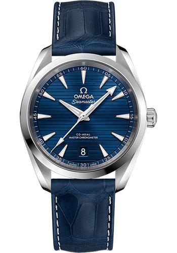 Omega Aqua Terra 150M Co-Axial Master Chronometer Watch - 38 mm Steel Case - Blue Dial - Blue Leather Strap - 220.13.38.20.03.001 - Luxury Time NYC