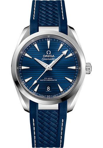 Omega Aqua Terra 150M Co-Axial Master Chronometer Watch - 38 mm Steel Case - Blue Dial - Blue Structured Rubber Strap - 220.12.38.20.03.001 - Luxury Time NYC