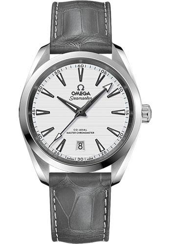 Omega Aqua Terra 150M Co-Axial Master Chronometer Watch - 38 mm Steel Case - Silvery Dial - Grey Leather Strap - 220.13.38.20.02.001 - Luxury Time NYC