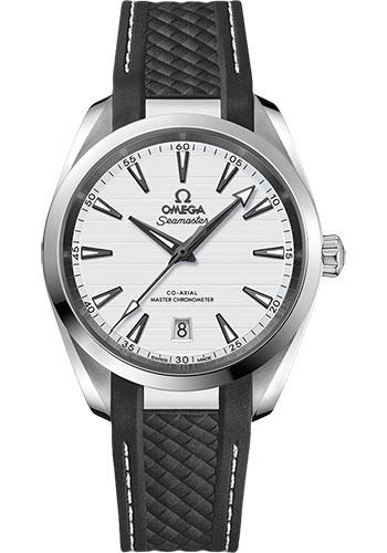 Omega Aqua Terra 150M Co-Axial Master Chronometer Watch - 38 mm Steel Case - Silvery Dial - Grey Structured Rubber Strap - 220.12.38.20.02.001 - Luxury Time NYC