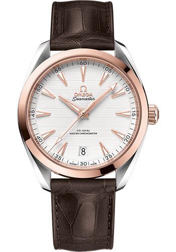 Omega Aqua Terra 150M Co-Axial Master Chronometer Watch - 41 mm Steel And Sedna Gold Case - Silvery Dial - Brown Leather Strap - 220.23.41.21.02.001 - Luxury Time NYC