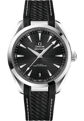 Omega Aqua Terra 150M Co-Axial Master Chronometer Watch - 41 mm Steel Case - Black Dial - Black Structured Rubber Strap - 220.12.41.21.01.001 - Luxury Time NYC