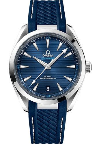 Omega Aqua Terra 150M Co-Axial Master Chronometer Watch - 41 mm Steel Case - Blue Dial - Blue Structured Rubber Strap - 220.12.41.21.03.001 - Luxury Time NYC