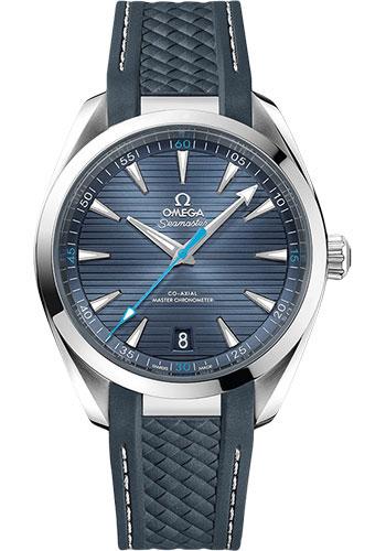 Omega Aqua Terra 150M Co-Axial Master Chronometer Watch - 41 mm Steel Case - Blue Dial - Grey Structured Rubber Strap - 220.12.41.21.03.002 - Luxury Time NYC