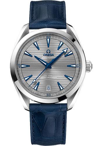 Omega Aqua Terra 150M Co-Axial Master Chronometer Watch - 41 mm Steel Case - Grey Dial - Blue Leather Strap - 220.13.41.21.06.001 - Luxury Time NYC