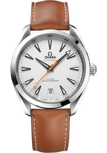 Omega Aqua Terra 150M Co-Axial Master Chronometer Watch - 41 mm Steel Case - Silvery Dial - Brown Leather Strap - 220.12.41.21.02.001 - Luxury Time NYC