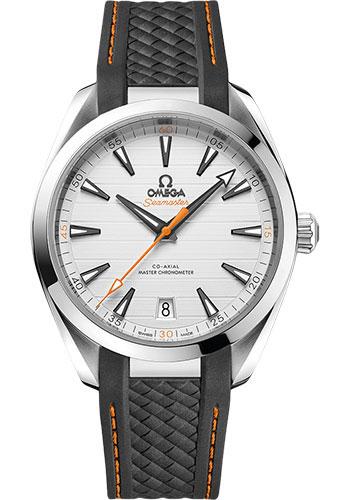 Omega Aqua Terra 150M Co-Axial Master Chronometer Watch - 41 mm Steel Case - Silvery Dial - Grey Structured Rubber Strap - 220.12.41.21.02.002 - Luxury Time NYC