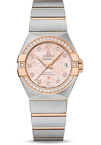 Omega Constellation Co-Axial 27 mm Watch - 27.0 mm Steel Case - Red Gold Diamond Bezel - Pink Mother-Of-Pearl Diamond Dial - 123.25.27.20.57.004 - Luxury Time NYC