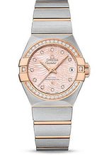 Load image into Gallery viewer, Omega Constellation Co-Axial 27 mm Watch - 27.0 mm Steel Case - Red Gold Diamond Bezel - Pink Mother-Of-Pearl Diamond Dial - 123.25.27.20.57.004 - Luxury Time NYC