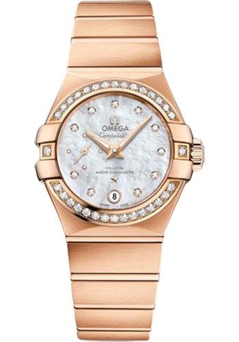 Omega Constellation Co-Axial Master CHRONOMETER Small Seconds Petite Seconde Watch - 27 mm Red Gold Case - White Mother-Of-Pearl Diamond Dial - 127.55.27.20.55.001 - Luxury Time NYC