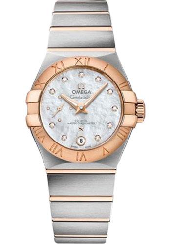 Omega Constellation Co-Axial Master CHRONOMETER Small Seconds Petite Seconde Watch - 27 mm Steel And Red Gold Case - White Mother-Of-Pearl Diamond Dial - 127.20.27.20.55.001 - Luxury Time NYC