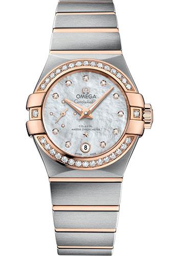 Omega Constellation Co-Axial Master CHRONOMETER Small Seconds Petite Seconde Watch - 27 mm Steel And Red Gold Case - White Mother-Of-Pearl Diamond Dial - 127.25.27.20.55.001 - Luxury Time NYC