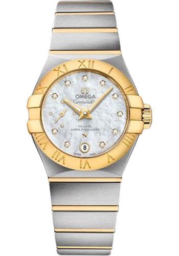 Omega Constellation Co-Axial Master CHRONOMETER Small Seconds Petite Seconde Watch - 27 mm Steel And Yellow Gold Case - White Mother-Of-Pearl Diamond Dial - 127.20.27.20.55.002 - Luxury Time NYC