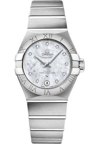 Omega Constellation Co-Axial Master CHRONOMETER Small Seconds Petite Seconde Watch - 27 mm Steel Case - White Mother-Of-Pearl Diamond Dial - 127.10.27.20.55.001 - Luxury Time NYC