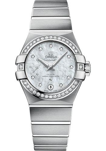 Omega Constellation Co-Axial Master CHRONOMETER Small Seconds Petite Seconde Watch - 27 mm Steel Case - White Mother-Of-Pearl Diamond Dial - 127.15.27.20.55.001 - Luxury Time NYC