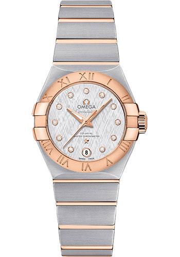 Omega Constellation Co-Axial Master Chronometer Watch - 27 mm Steel And Red Gold Case - White -Silvery Diamond Dial - Brushed Steel Bracelet - 127.20.27.20.52.001 - Luxury Time NYC