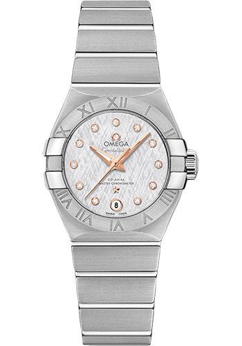 Omega Constellation Co-Axial Master Chronometer Watch - 27 mm Steel Case - Silk-Like Pattern White -Silvery Diamond Dial - 127.10.27.20.52.001 - Luxury Time NYC