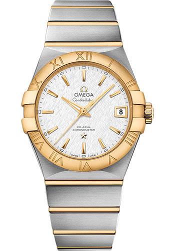 Omega Constellation Co-Axial Master Chronometer Watch - 38 mm Steel And Yellow Gold Case - White -Silvery Dial - Brushed Steel Bracelet - 123.20.38.21.02.006 - Luxury Time NYC