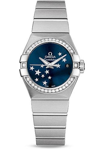Omega Constellation Co-Axial Star ORBIS Collection Watch - 27 mm Brushed Steel Case - Diamond Bezel - Blue Dial - 123.15.27.20.03.001 - Luxury Time NYC