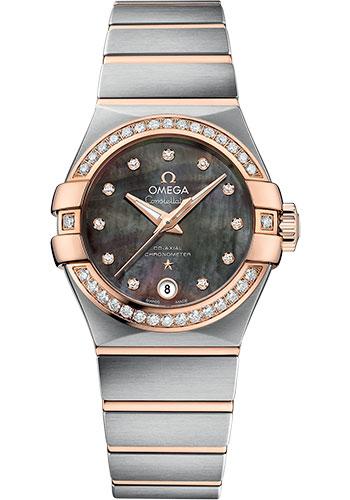 Omega Constellation Co-Axial Tahiti Watch - 27 mm Steel And Red Gold Case - Tahiti Mother-Of-Pearl Diamond Dial - 123.25.27.20.57.006 - Luxury Time NYC