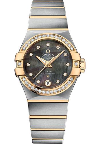 Omega Constellation Co-Axial Tahiti Watch - 27 mm Steel And Yellow Gold Case - Tahiti Mother-Of-Pearl Diamond Dial - 123.25.27.20.57.007 - Luxury Time NYC
