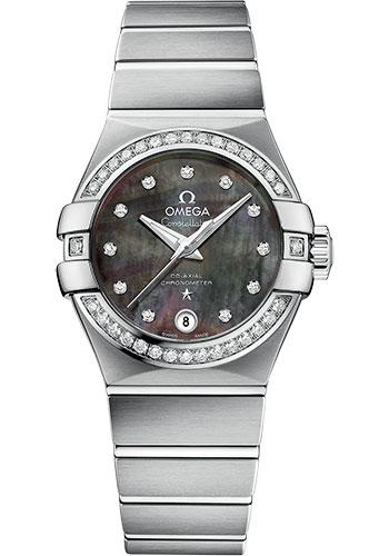 Omega Constellation Co-Axial Tahiti Watch - 27 mm Steel Case - Tahiti Mother-Of-Pearl Diamond Dial - 123.15.27.20.57.003 - Luxury Time NYC