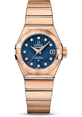 Omega Constellation Co-Axial Watch - 27 mm Brushed Red Gold Case - Blue Supernova Diamond Dial - 123.50.27.20.53.001 - Luxury Time NYC