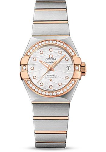 Omega Constellation Co-Axial Watch - 27 mm Steel And Red Gold Case - Diamond-Set Red Gold Bezel - Mother-Of-Pearl Dial - Steel Bracelet - 123.25.27.20.55.005 - Luxury Time NYC