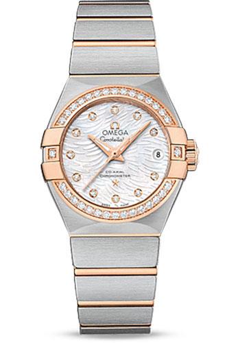 Omega Constellation Co-Axial Watch - 27 mm Steel Case - Diamond-Set 18K Red Gold Bezel - Mother-Of-Pearl Diamond Dial - 123.25.27.20.55.006 - Luxury Time NYC