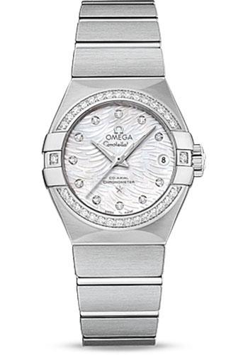 Omega Constellation Co-Axial Watch - 27 mm Steel Case - Diamond-Set Bezel - Mother-Of-Pearl Dial - 123.15.27.20.55.003 - Luxury Time NYC