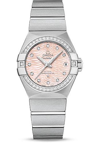 Omega Constellation Co-Axial Watch - 27 mm Steel Case - Diamond-Set Bezel - Pink Mother-Of-Pearl Dial - 123.15.27.20.57.002 - Luxury Time NYC