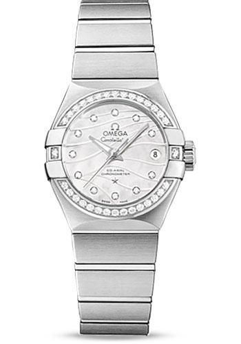 Omega Constellation Co-Axial Watch - 27 mm Steel Case - Diamond-Set Steel Bezel - Mother-Of-Pearl Dial - 123.15.27.20.55.002 - Luxury Time NYC