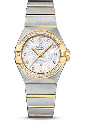 Omega Constellation Co-Axial Watch - 27 mm Steel Case - Diamond-Set Yellow Gold Bezel - Mother-Of-Pearl Dial - 123.25.27.20.55.007 - Luxury Time NYC