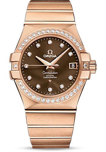 Omega Constellation Co-Axial Watch - 35 mm Red Gold Case - Diamond-Set Red Gold Bezel - Brown Diamond Dial - 123.55.35.20.63.001 - Luxury Time NYC