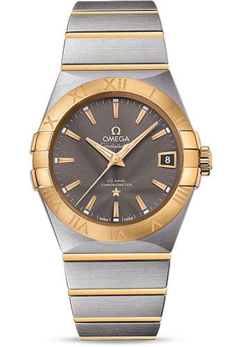 Omega Constellation Co-Axial Watch - 38 mm Steel Case - 18K Yellow Gold Bezel - Grey Dial - 123.20.38.21.06.001 - Luxury Time NYC