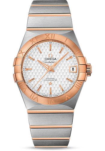Omega Constellation Co-Axial Watch - 38 mm Steel Case - Red Gold Bezel - Silver Dial - Red Gold Bracelet - 123.20.38.21.02.008 - Luxury Time NYC