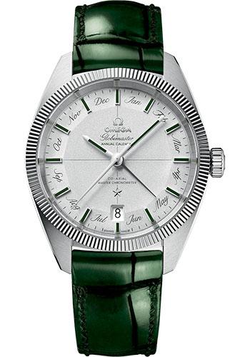Omega Constellation Globemaster Co-Axial Master Chronometer Annual Calendar Limited Edition of 52 Watch - 41 mm Platinum Case - Platinum Dial - Green Leather Strap - 130.93.41.22.99.002 - Luxury Time NYC