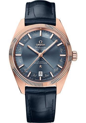 Omega Constellation Globemaster Co-Axial Master Chronometer Annual Calendar Watch - 41 mm Sedna Gold Case - Fluted Bezel - Blue Dial - Blue Leather Strap - 130.53.41.22.03.001 - Luxury Time NYC