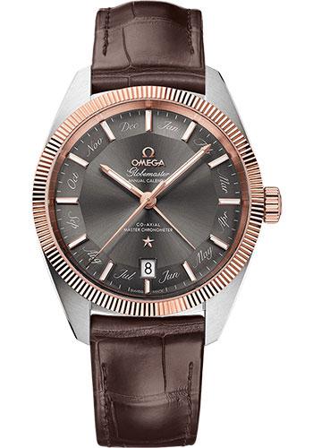 Omega Constellation Globemaster Co-Axial Master Chronometer Annual Calendar Watch - 41 mm Steel And Sedna Gold Case - Sedna Gold Fluted Bezel - Grey Dial - Brown Leather Strap - 130.23.41.22.06.001 - Luxury Time NYC