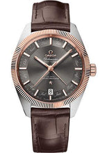 Load image into Gallery viewer, Omega Constellation Globemaster Co-Axial Master Chronometer Annual Calendar Watch - 41 mm Steel And Sedna Gold Case - Sedna Gold Fluted Bezel - Grey Dial - Brown Leather Strap - 130.23.41.22.06.001 - Luxury Time NYC