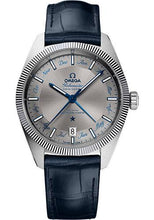 Load image into Gallery viewer, Omega Constellation Globemaster Co-Axial Master Chronometer Annual Calendar Watch - 41 mm Steel Case - Fluted Bezel - Grey Dial - Blue Leather Strap - 130.33.41.22.06.001 - Luxury Time NYC