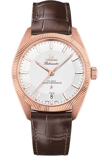 Omega Constellation Globemaster Co-Axial Master Chronometer Watch - 39 mm Sedna Gold Case - Fluted Bezel - Silvery Dial - Brown Leather Strap - 130.53.39.21.02.001 - Luxury Time NYC