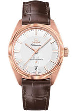 Load image into Gallery viewer, Omega Constellation Globemaster Co-Axial Master Chronometer Watch - 39 mm Sedna Gold Case - Fluted Bezel - Silvery Dial - Brown Leather Strap - 130.53.39.21.02.001 - Luxury Time NYC