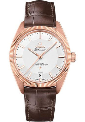 Omega Constellation Globemaster Co-Axial Master Chronometer Watch - 39 mm Sedna Gold Case - Fluted Bezel - Silvery Dial - Brown Leather Strap - 130.53.39.21.02.001 - Luxury Time NYC