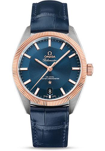 Omega Constellation Globemaster Co-Axial Master Chronometer Watch - 39 mm Steel And Sedna Gold Case - Sedna Gold Fluted Bezel - Blue Dial - Blue Leather Strap - 130.23.39.21.03.001 - Luxury Time NYC