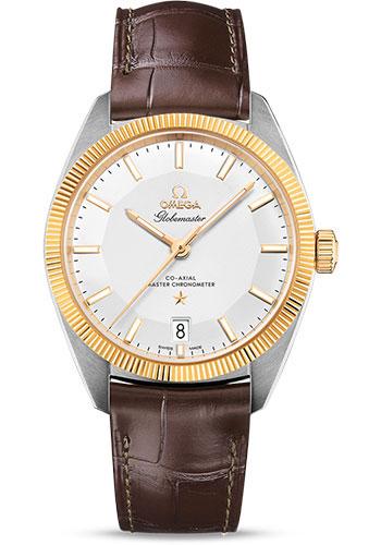 Omega Constellation Globemaster Co-Axial Master Chronometer Watch - 39 mm Steel And Yellow Gold Case - Yellow Gold Fluted Bezel - Silvery Dial - Brown Leather Strap - 130.23.39.21.02.001 - Luxury Time NYC