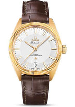 Load image into Gallery viewer, Omega Constellation Globemaster Co-Axial Master Chronometer Watch - 39 mm Yellow Gold Case - Fluted Bezel - Silvery Dial - Brown Leather Strap - 130.53.39.21.02.002 - Luxury Time NYC